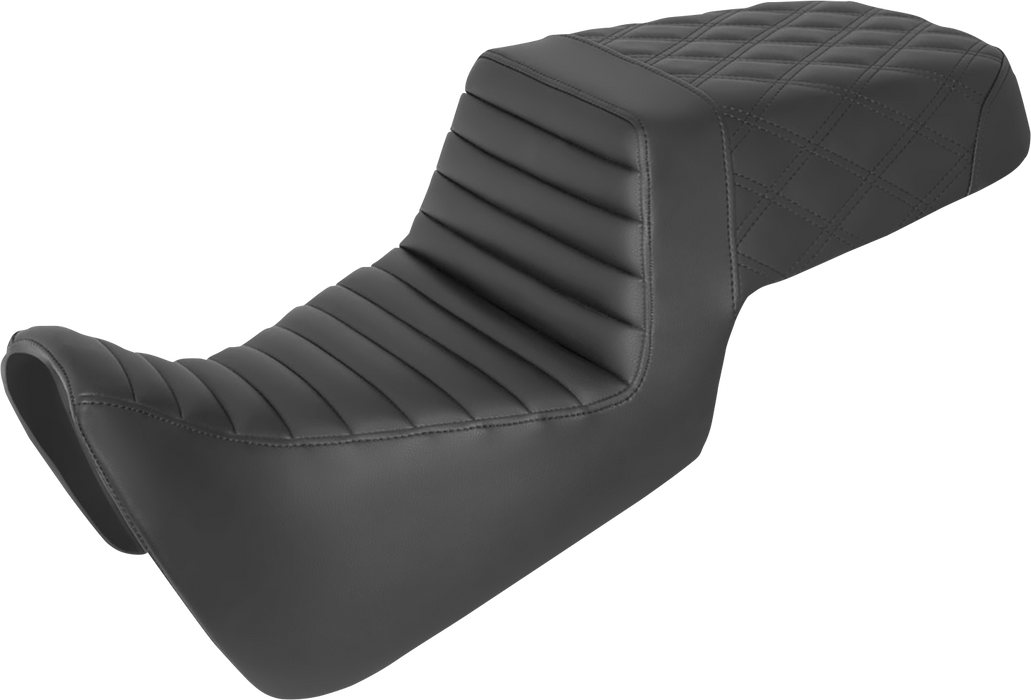 SADDLEMEN Step Up Seat - Front Tuck-n-Roll/Rear Lattice Stitch 2021-2024 - Black 821-34-176 - PartsOutlet.com.au