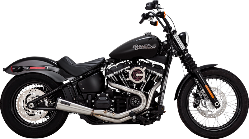 VANCE & HINES 2-into-1 Upsweep Exhaust System - Brushed - Stainless Steel - '18-'23 Softail - 27323 - PartsOutlet.com.au
