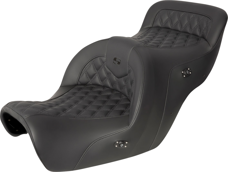 SADDLEMEN Seat - Roadsofa - without Backrest - Full Lattice Stitch - Black - Heated - Honda GL1500 '88-'00 - H88-07-182HCT - PartsOutlet.com.au