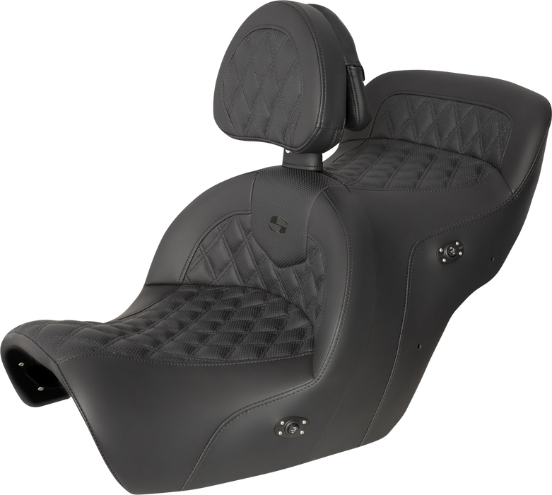 SADDLEMEN Seat - Roadsofa - with Backrest - Full Lattice Stitch - Black - Heated - Honda GL1500 '88-'00 - H88-07-182BRHCT - PartsOutlet.com.au