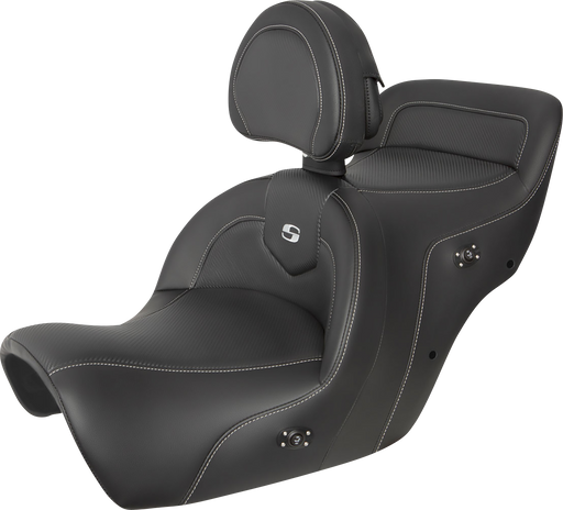 SADDLEMEN Heated Roadsofa Seat - Carbon Fiber - Includes Backrest - Honda GL1500 '88-'00 - Black H88-07-185BRHCT - PartsOutlet.com.au