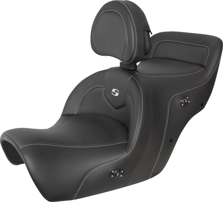 SADDLEMEN Heated Roadsofa Seat - Carbon Fiber - Includes Backrest - Honda GL1500 '88-'00 - Black H88-07-185BRHCT - PartsOutlet.com.au