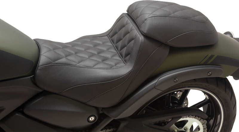 MUSTANG Squareback/Fastback Solo Seat - Black - Diamond Stitch - Kawasaki Vulcan S 650 '15-'24 - 76430 - PartsOutlet.com.au
