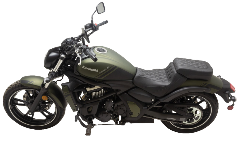 MUSTANG Squareback Seat - Passenger - Black - Diamond Stitch - Kawasaki Vulcan S '15-'24 - 76431 - PartsOutlet.com.au