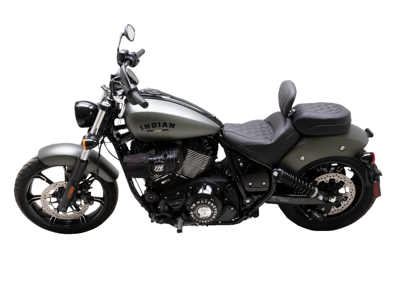 MUSTANG Solo Touring Seat - w/ Driver Backrest - Diamond Stitch - Indian Chief '22-'23 - 89740 - PartsOutlet.com.au
