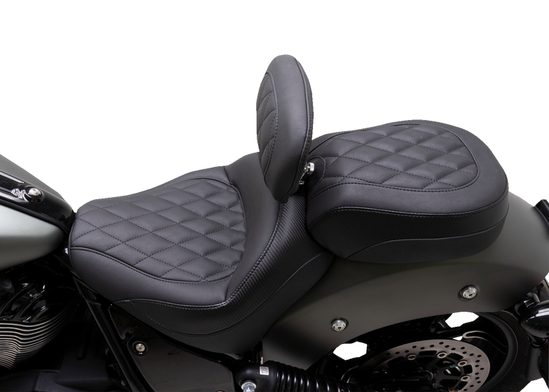 MUSTANG Solo Touring Seat - w/ Driver Backrest - Diamond Stitch - Indian Chief '22-'23 - 89740 - PartsOutlet.com.au