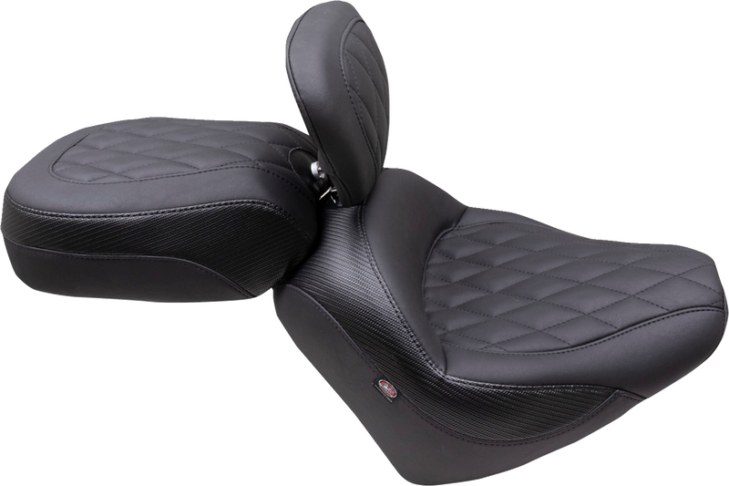 MUSTANG Solo Touring Seat - w/ Driver Backrest - Diamond Stitch - Indian Chief '22-'23 - 89740 - PartsOutlet.com.au