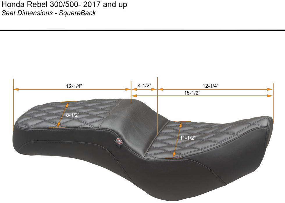 MUSTANG Squareback Seat - Black - Double Diamond - Honda Rebel CMX 300/500 2017+ 84003