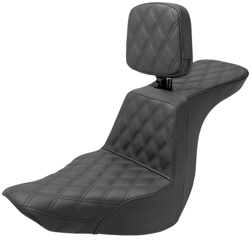 SADDLEMEN Tour Step Up Seat - Rider Backrest - Full Lattice Stitch - 18+ Low Rider / Sport Glide - 818-29-195BR - PartsOutlet.com.au