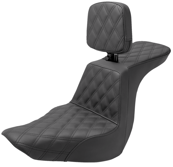 SADDLEMEN Tour Step Up Seat - Rider Backrest - Full Lattice Stitch - 18+ Low Rider / Sport Glide - 818-29-195BR - PartsOutlet.com.au