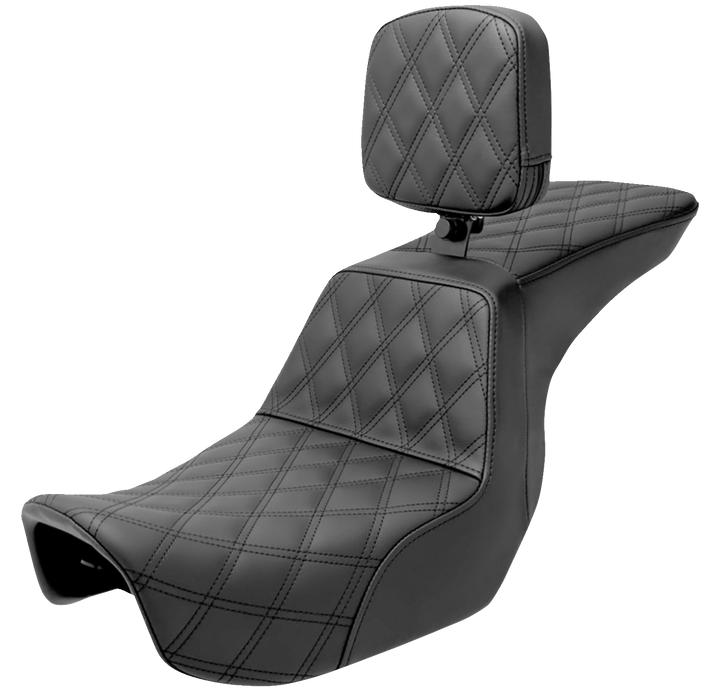 SADDLEMEN Tour Step Up Seat - Rider Backrest - Full Lattice Stitch - Dyna '06-'17 806-04-195BR - PartsOutlet.com.au