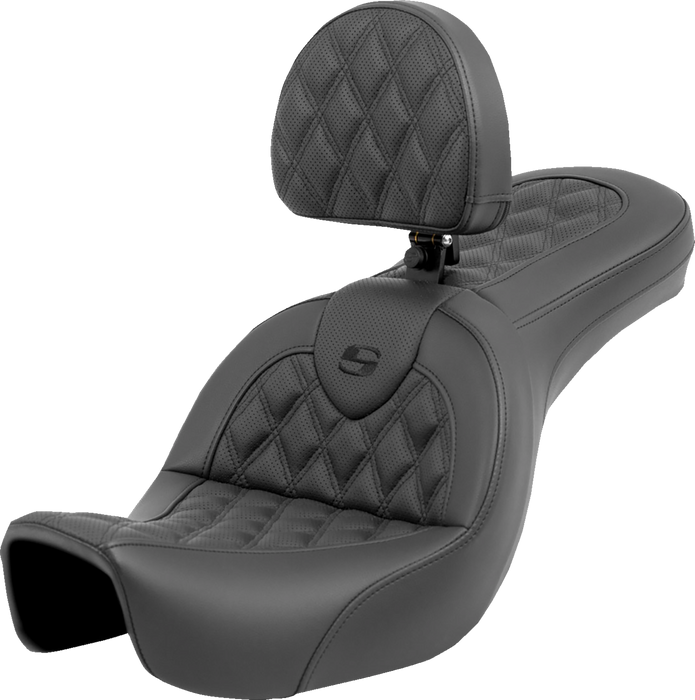 SADDLEMEN Roadsofa Seat - Lattice Stitch - with Backrest - FXD '06-'17 - 806-04-182BR - PartsOutlet.com.au