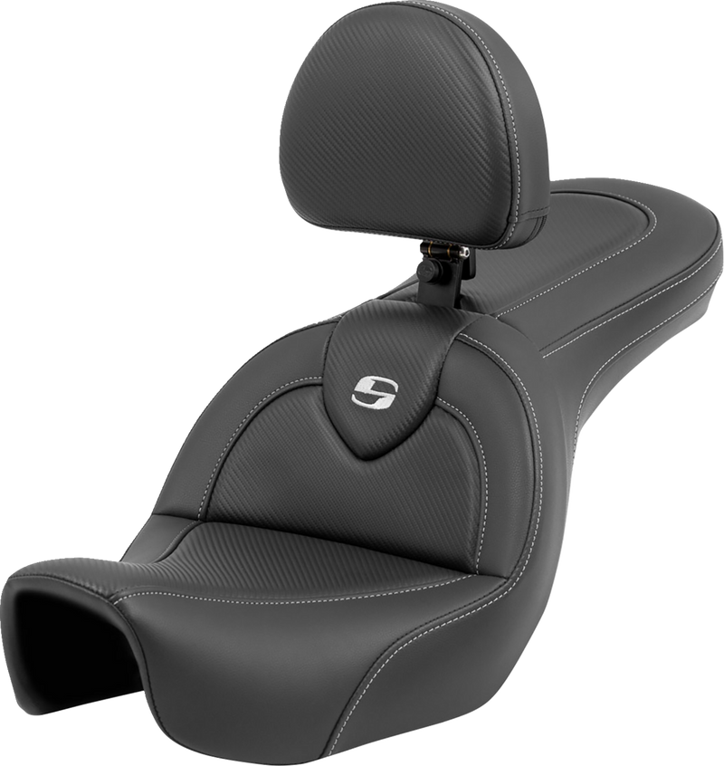 SADDLEMEN Roadsofa* Carbon Fiber Seat - Carbon Fiber - with Backrest - FXD '06-'17 - 806-04-185BR - PartsOutlet.com.au