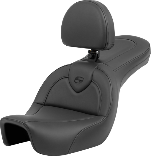 SADDLEMEN Roadsofa Seat - with Backrest - Black/Black Stitching - FXD '06-'17 - 806-04-187BR - PartsOutlet.com.au