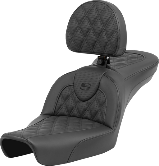 SADDLEMEN Roadsofa Seat - Lattice Stitch - with Backrest - FXD '96-'03 - 896-04-182BR - PartsOutlet.com.au