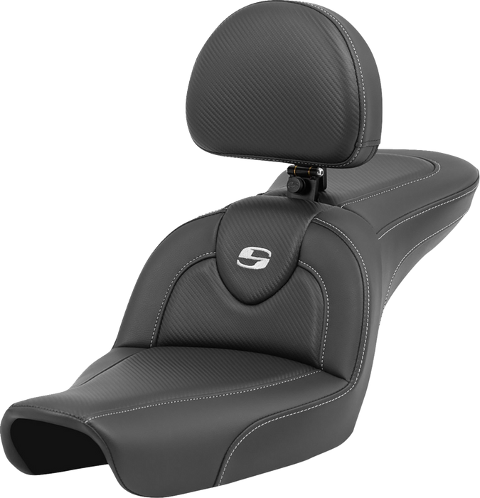 SADDLEMEN Roadsofa Carbon Fiber Seat - Carbon Fiber - with Backrest - FXD '96-'03 - 896-04-185BR - PartsOutlet.com.au