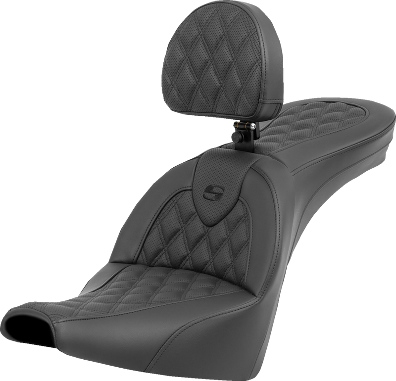 SADDLEMEN Roadsofa Seat - Lattice Stitch - with Backrest - FXBB/FXST '18-'24 - 818-30-182BR - PartsOutlet.com.au