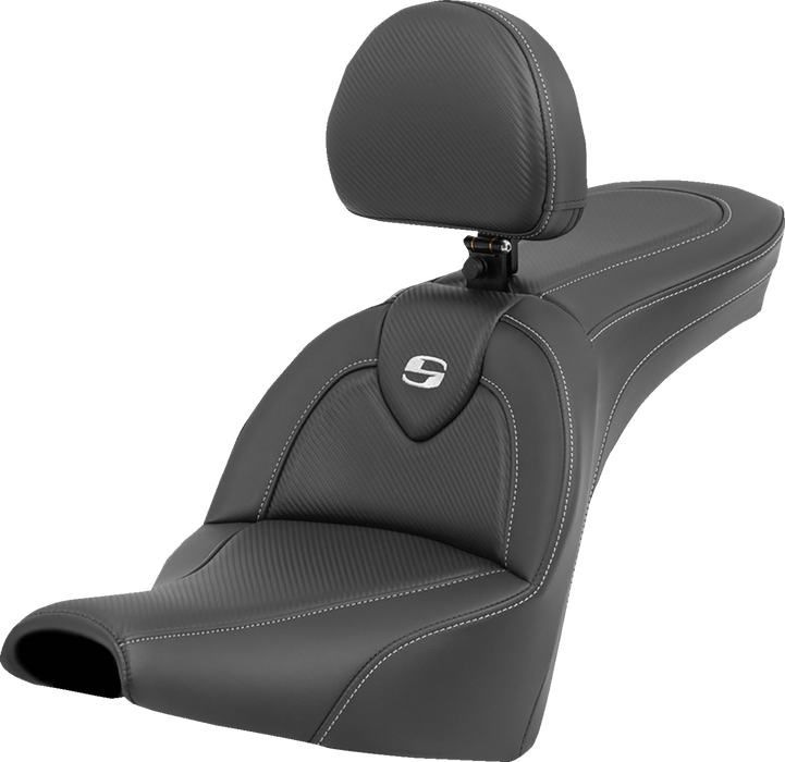 SADDLEMEN Roadsofa Carbon Fiber Seat - Carbon Fiber - with Backrest - FXBB/FXST '18-'24 - 818-30-185BR - PartsOutlet.com.au