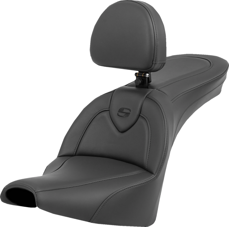 SADDLEMEN Roadsofa* Seat - with Backrest - Black/Black Stitching - FXBB/FXST '18-'23 - 818-30-187BR - PartsOutlet.com.au
