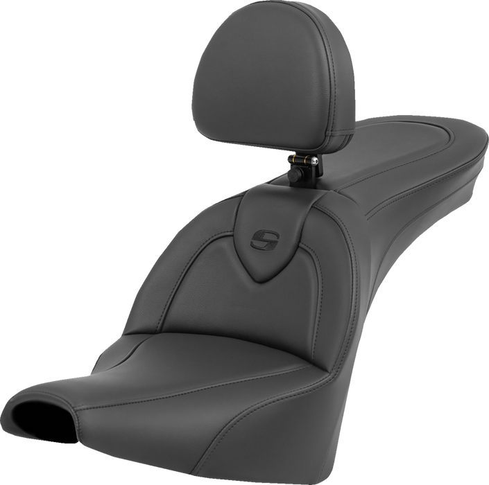 SADDLEMEN Roadsofa* Seat - with Backrest - Black/Black Stitching - FXBB/FXST '18-'23 - 818-30-187BR - PartsOutlet.com.au