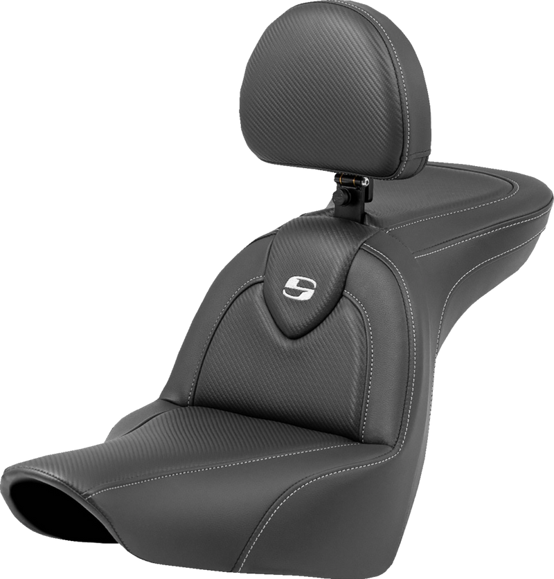 SADDLEMEN Roadsofa Carbon Fiber Seat - Carbon Fiber - with Backrest - FXLR/FLSB '18-'24 - 818-29-185BR - PartsOutlet.com.au
