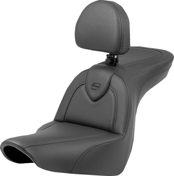 SADDLEMEN Roadsofa Seat - with Backrest - Black/Black Stitching - FXLR/FLSB '18-'24 - 818-29-187BR - PartsOutlet.com.au