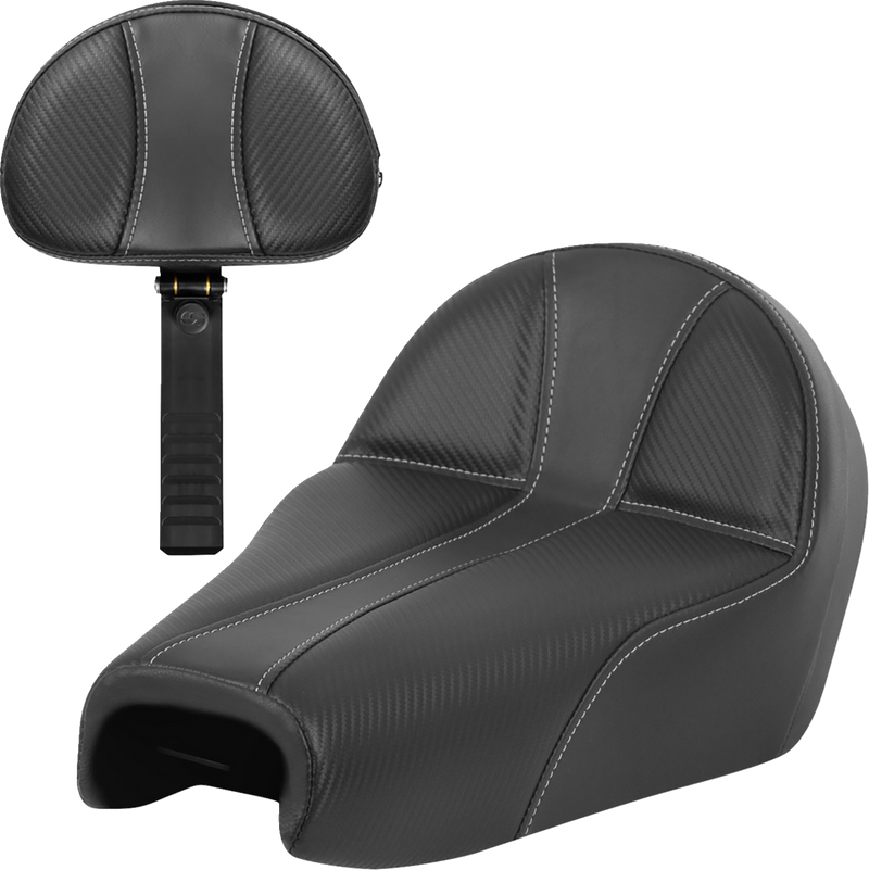 SADDLEMEN Dominator Seat - w/ Backrest - Black w/ Silver Stitching - XL '04-'22 - 807-03B-0042 - PartsOutlet.com.au
