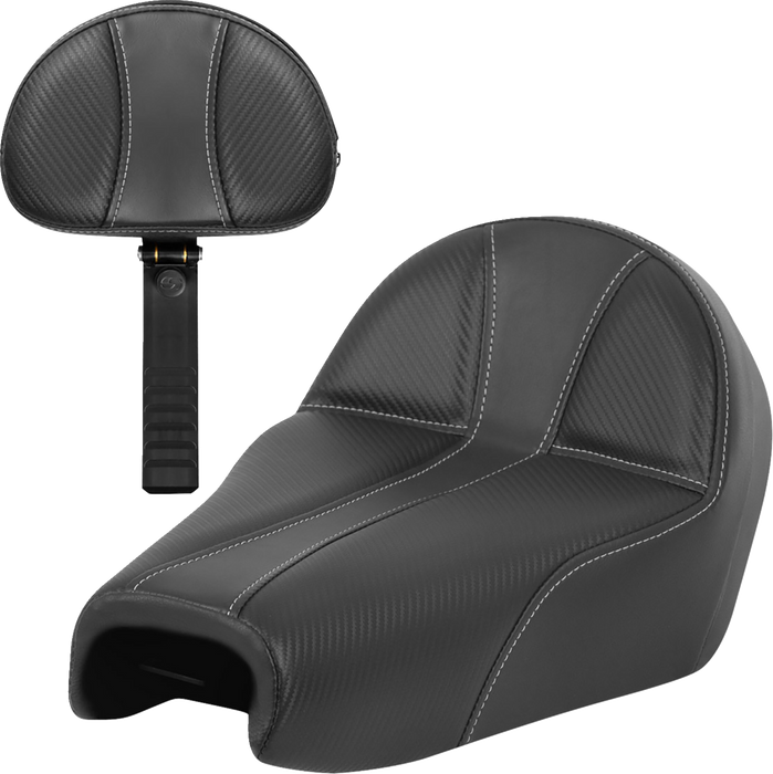 SADDLEMEN Dominator Seat - w/ Backrest - Black w/ Silver Stitching - XL '04-'22 - 807-03B-0042 - PartsOutlet.com.au