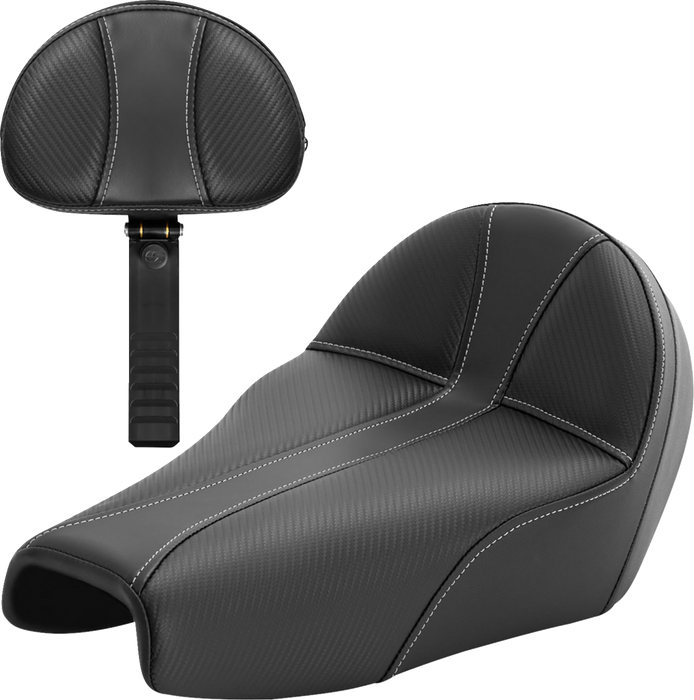 SADDLEMEN Dominator Seat - w/ Backrest - Black w/ Silver Stitching - XL '04-'22 - 807-11B-0042 - PartsOutlet.com.au