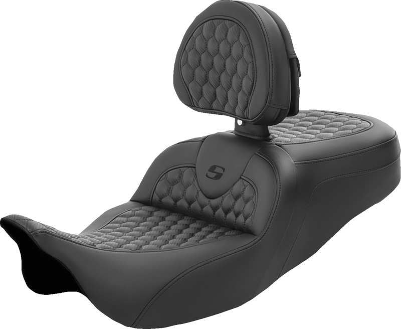 SADDLEMEN RoadSofa Seat - Honeycomb - with Backrest - FL '08-'23 - 808-07B-189BR - PartsOutlet.com.au