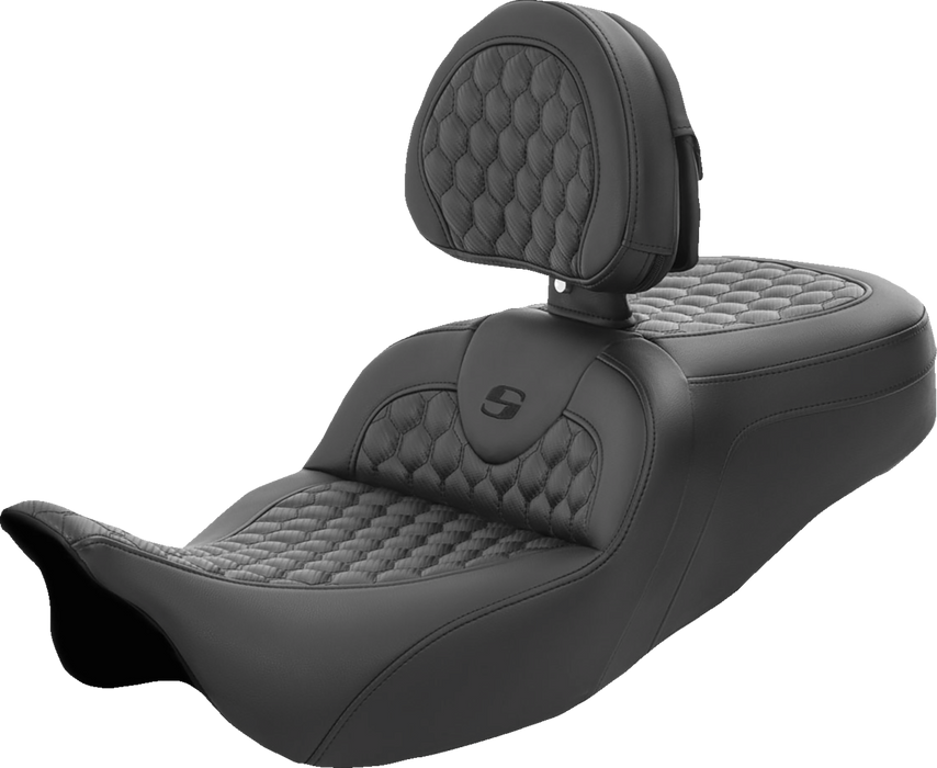 SADDLEMEN RoadSofa* Seat - Honeycomb - with Backrest - FL '08-'23 - 808-07B-189BR
