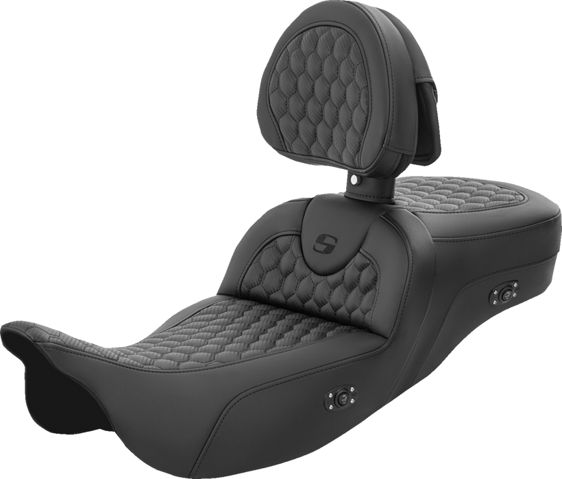 SADDLEMEN RoadSofa* Seat - Honeycomb - with Backrest - Extended Reach - Heated - FL '08-'23 - 808-07B-190BRHC