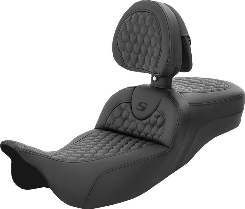SADDLEMEN RoadSofa Seat - Honeycomb - with Backrest - Extended Reach - FL '08-'23 - 808-07B-190BR - PartsOutlet.com.au