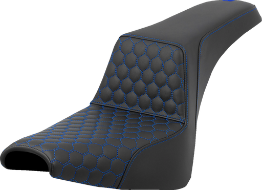 SADDLEMEN Step-Up Seat - Honeycomb - Blue Stitching - FXBB/FXST '18-'23 - A818-30-177BLU - PartsOutlet.com.au