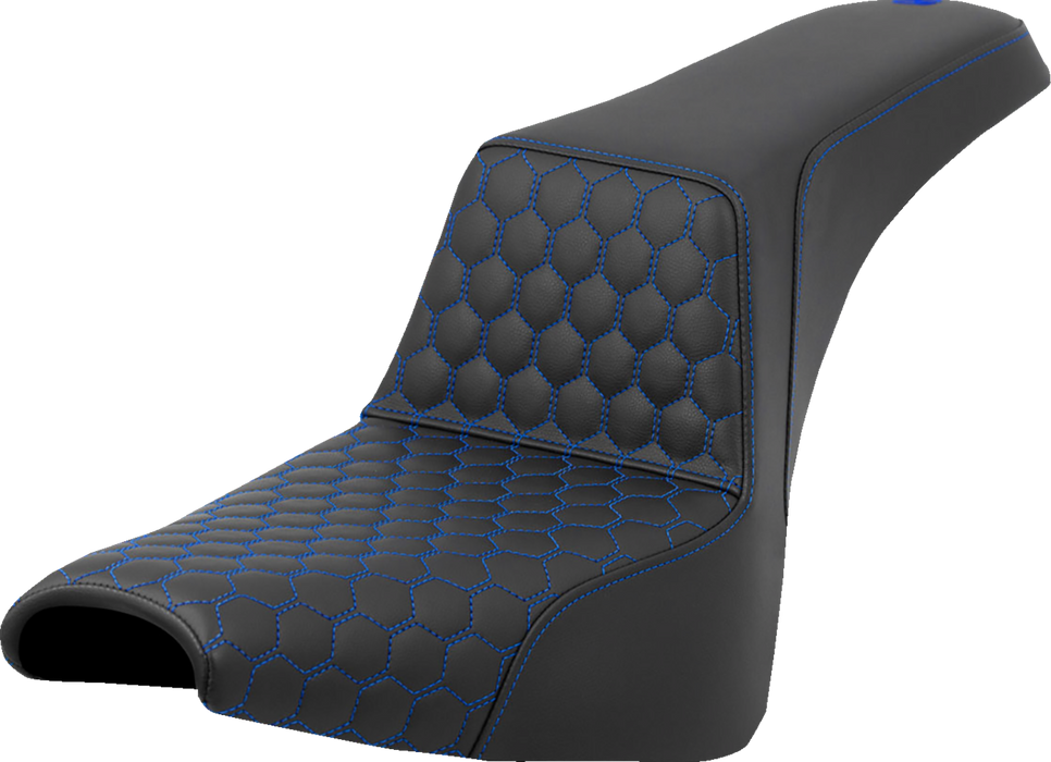 SADDLEMEN Step-Up Seat - Honeycomb - Blue Stitching - FXBB/FXST '18-'23 - A818-30-177BLU - PartsOutlet.com.au