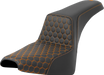 SADDLEMEN Step-Up Seat - Honeycomb - Orange Stitching - FXBB/FXST '18-'23 - A818-30-177ORA - PartsOutlet.com.au