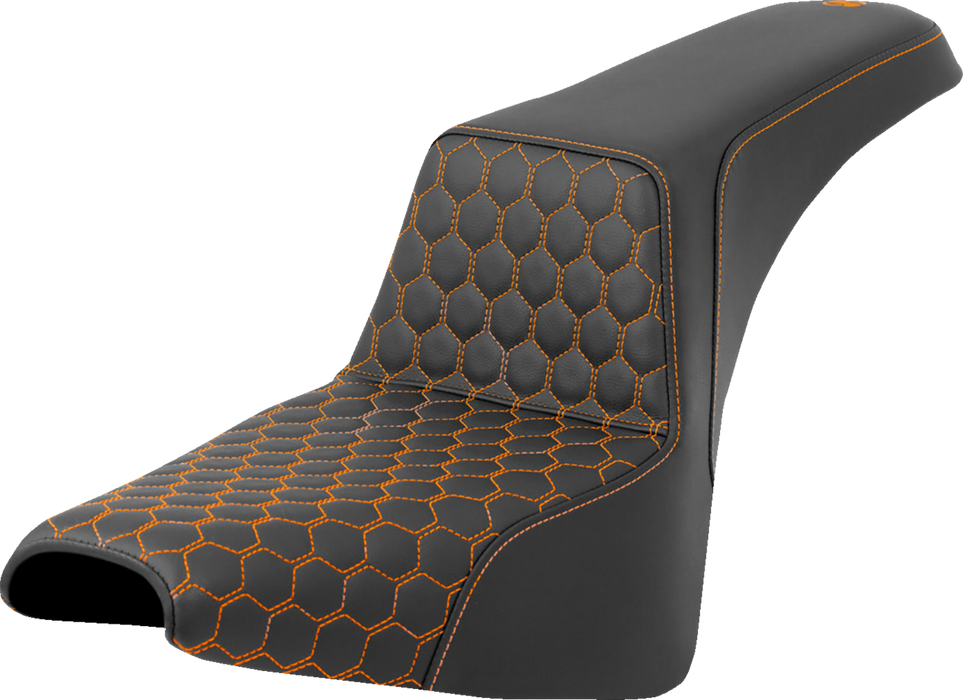 SADDLEMEN Step-Up Seat - Honeycomb - Orange Stitching - FXBB/FXST '18-'23 - A818-30-177ORA - PartsOutlet.com.au