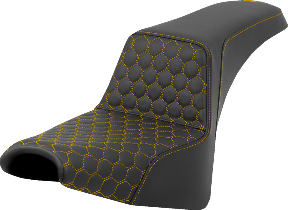 SADDLEMEN Step-Up Seat - Honeycomb - Gold Stitching - FXBB/FXST '18-'23 - A818-30-177GOL - PartsOutlet.com.au