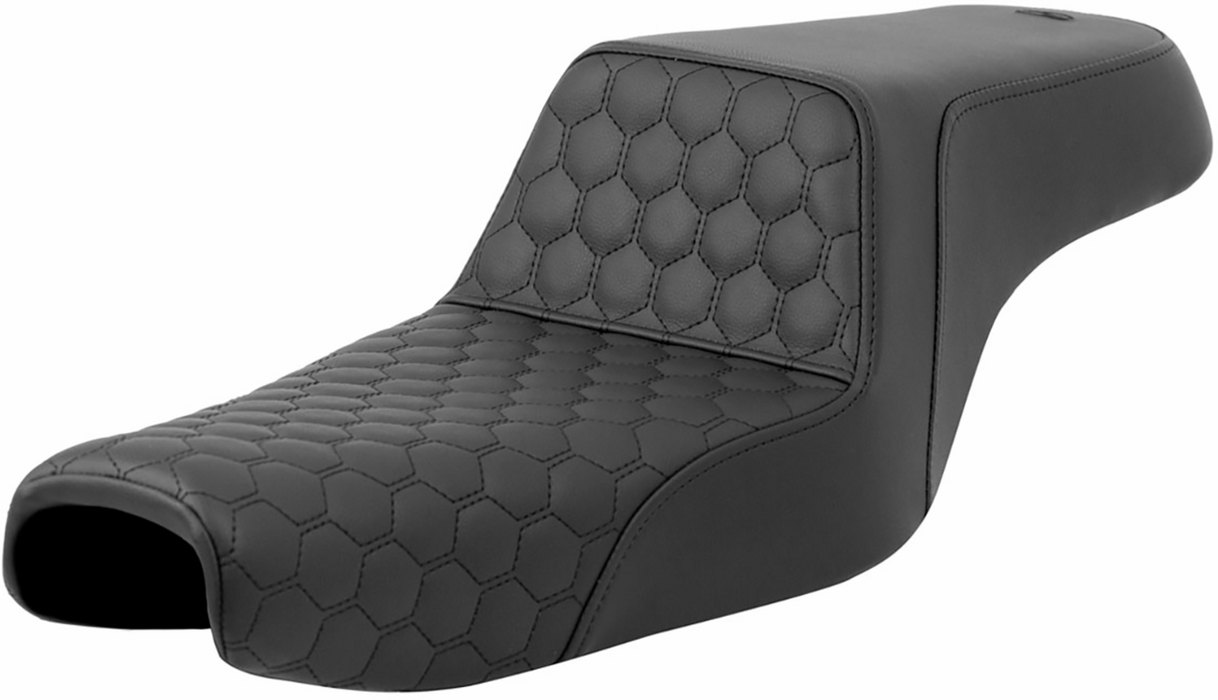 SADDLEMEN Step-Up Seat - Honeycomb - Black Stitching - Sportster '04-'21 - 3.3 Gal Tank -- 807-11-177 - PartsOutlet.com.au