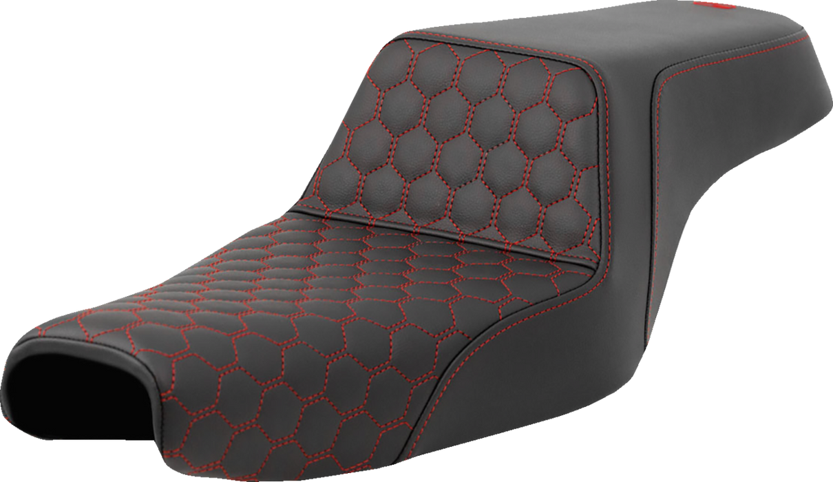 SADDLEMEN Step-Up Seat - Honeycomb - Red Stitching - Sportster '04-'21 - A807-11-177RED - PartsOutlet.com.au