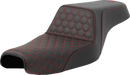 SADDLEMEN Step-Up Seat - Honeycomb - Red Stitching - Sportster '04-'21 - A807-11-177RED - PartsOutlet.com.au