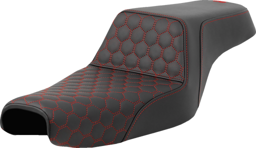 SADDLEMEN Step-Up Seat - Honeycomb - Red Stitching - Sportster '04-'21 - A807-11-177RED - PartsOutlet.com.au