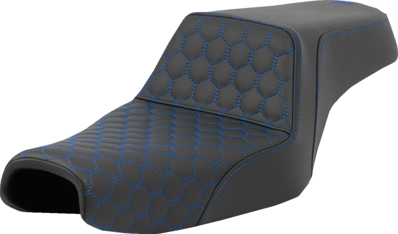 SADDLEMEN Step-Up Seat - Honeycomb - Blue Stitching - Sportster '04-'21 - A807-11-177BLU - PartsOutlet.com.au