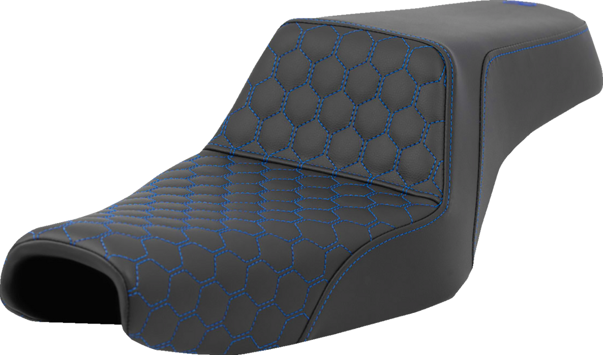 SADDLEMEN Step-Up Seat - Honeycomb - Blue Stitching - Sportster '04-'21 - A807-11-177BLU - PartsOutlet.com.au