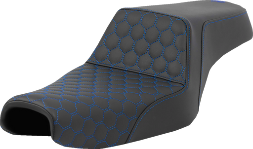 SADDLEMEN Step-Up Seat - Honeycomb - Blue Stitching - Sportster '04-'21 - A807-11-177BLU - PartsOutlet.com.au