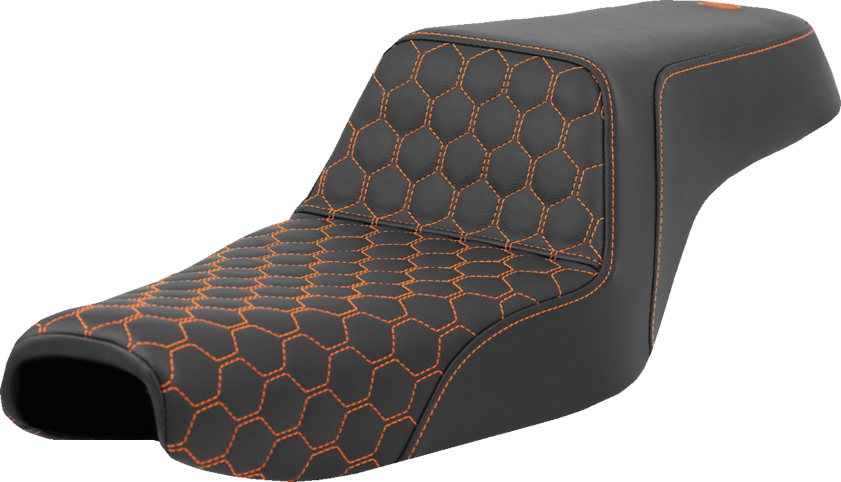 SADDLEMEN Step-Up Seat - Honeycomb - Orange Stitching - Sportster '04-'21 - A807-11-177ORA - PartsOutlet.com.au