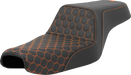 SADDLEMEN Step-Up Seat - Honeycomb - Orange Stitching - Sportster '04-'21 - A807-11-177ORA - PartsOutlet.com.au