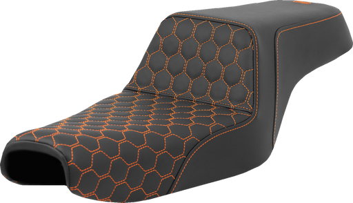 SADDLEMEN Step-Up Seat - Honeycomb - Orange Stitching - Sportster '04-'21 - A807-11-177ORA - PartsOutlet.com.au