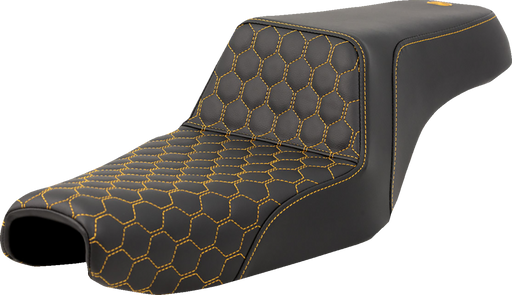 SADDLEMEN Step-Up Seat - Honeycomb - Gold Stitching - Sportster '04-'21 - A807-11-177GOL - PartsOutlet.com.au