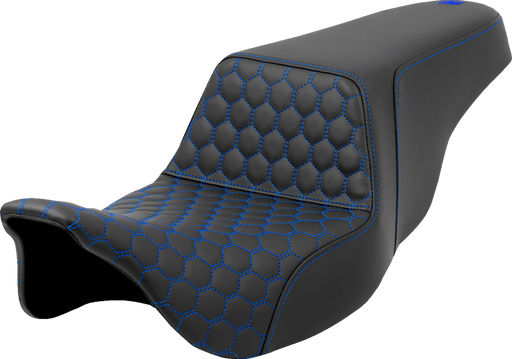 SADDLEMEN Step-Up Seat - Honeycomb - Blue Stitching - FL '08-'23 - A808-07B-177BLU - PartsOutlet.com.au